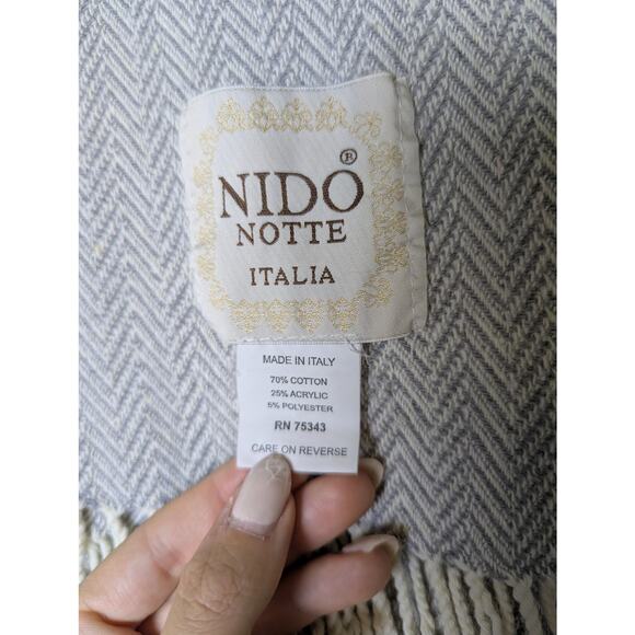 Nido Notte Italia (2) Grey Herringbone Cotton Blend Fringe Throw Blanket 50 x 52 - Picture 2 of 9